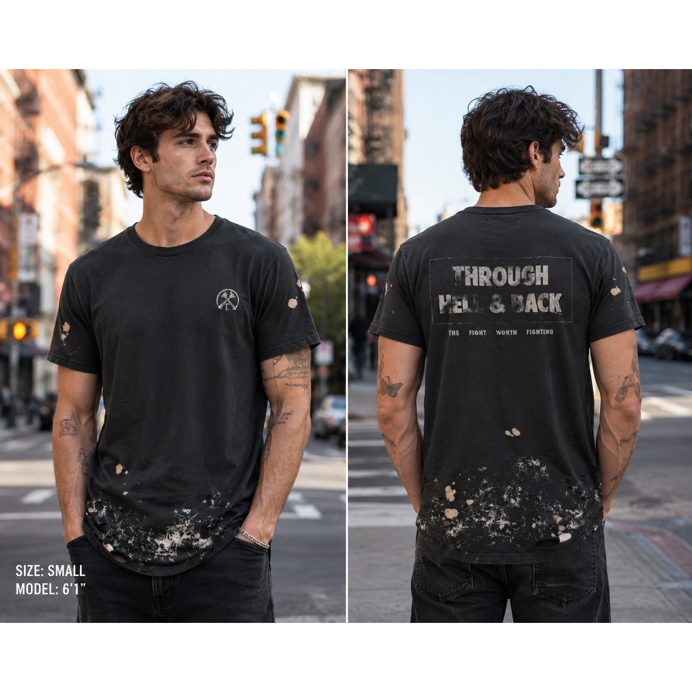 Civil Regime Black Small Distressed T-Shirt -2397
